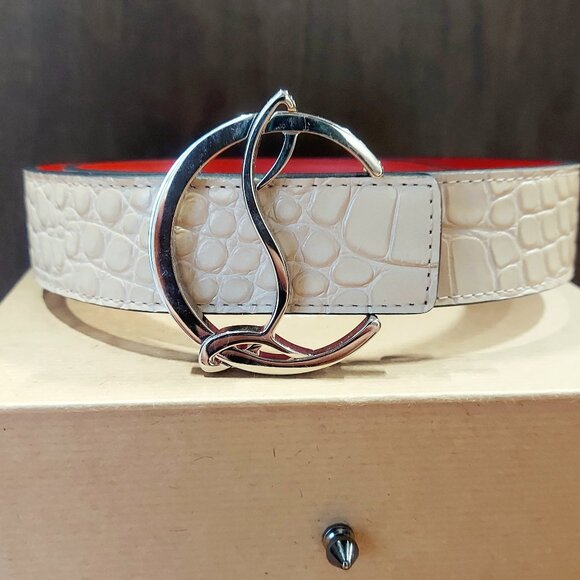 Christian Louboutin Logo Belt 35 Calf Alligator Embossed Reversible Belt Size 65 - Picture 1 of 6
